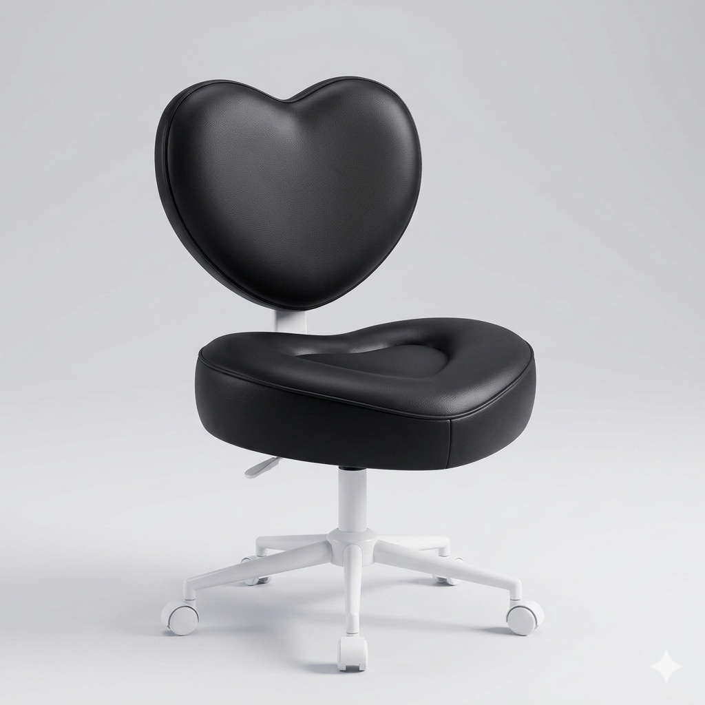 Pinmoco Ergonomic Cross Legged Office Chair, Heart-shaped Black PU Leather