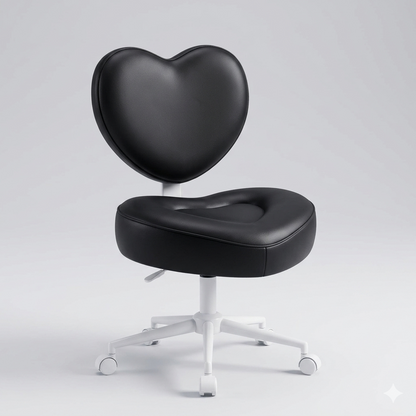 Pinmoco Ergonomic Cross Legged Office Chair, Heart-shaped Black PU Leather