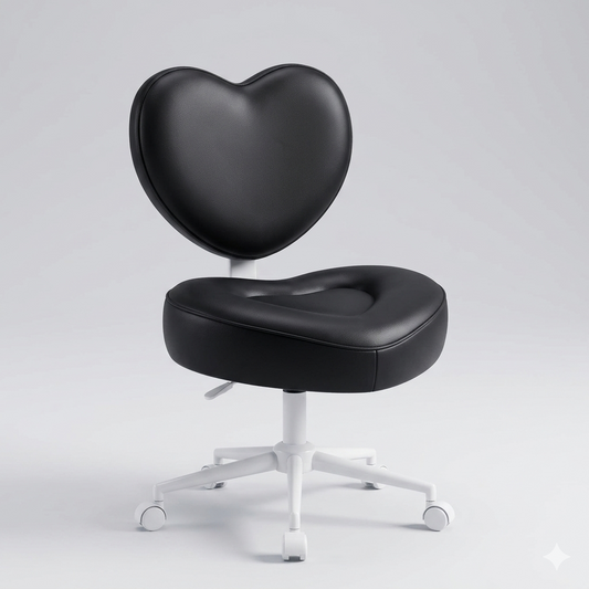 Pinmoco Ergonomic Cross Legged Office Chair, Heart-shaped Black PU Leather